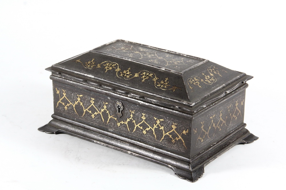 Appraisal: FRENCH STEEL CASKET - th c Keepsake Box with gabled