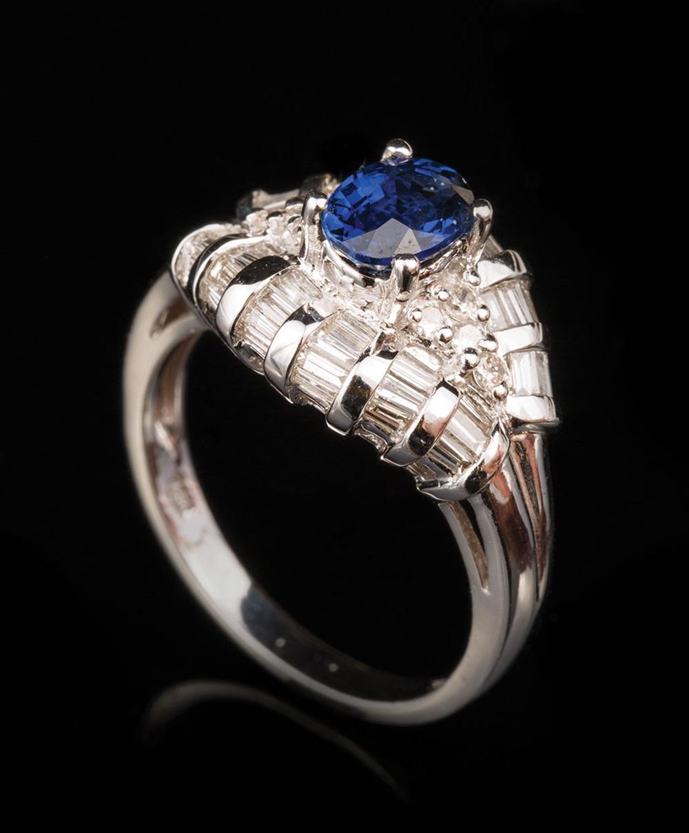 Appraisal: kt White Gold Sapphire and Diamond Ring and Earrings center