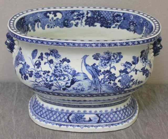 Appraisal: Antique Chinese Blue and White Porcelain Footbath Decorated with birds