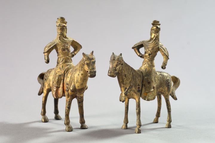 Appraisal: Interesting Pair of Tao Kuang Bronze Figures of Warriors second