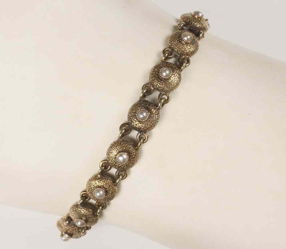 Appraisal: BRACELET - One Victorian K Gold and Pearl Bracelet dwt