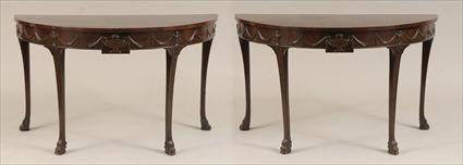 Appraisal: Pair of George III-Style Carved Mahogany Demilune Console Tables in