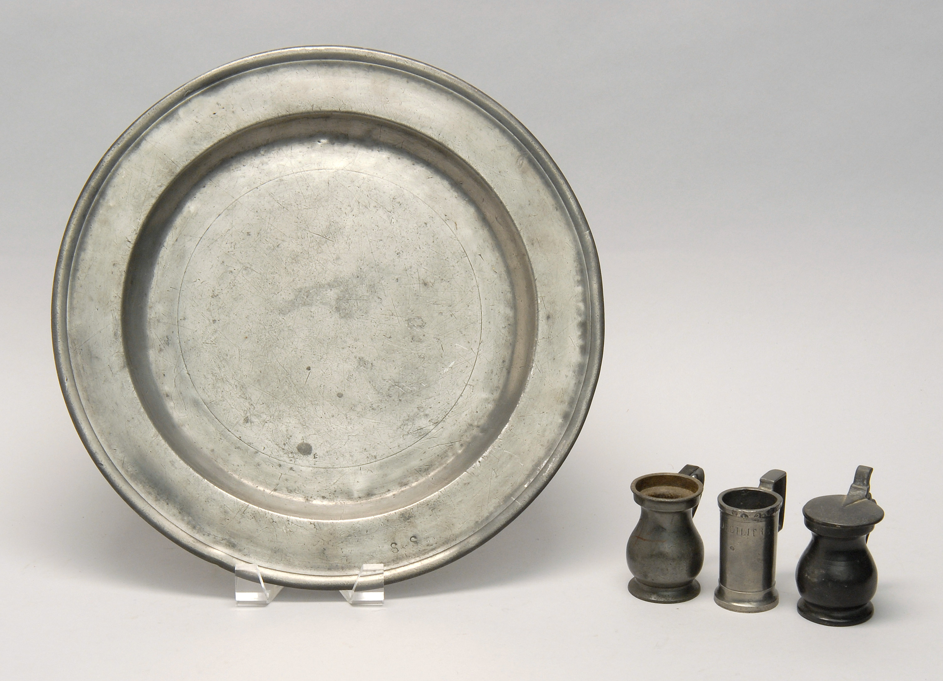 Appraisal: FOUR PIECES OF ANTIQUE PEWTER English and Continental Late th