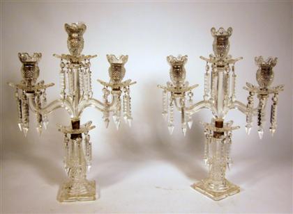 Appraisal: Pair of cut glass and luster candelabraearly th century