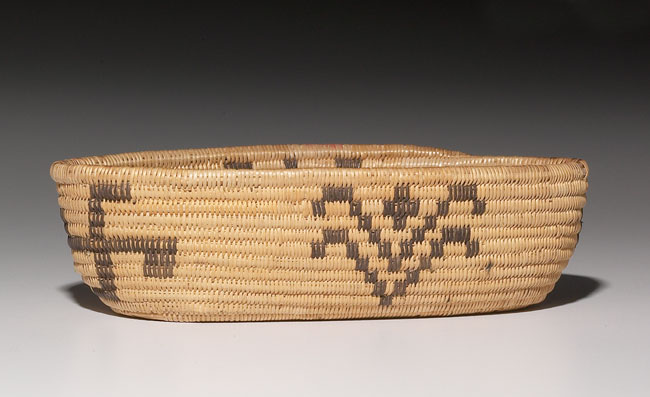 Appraisal: Shoshoni basketry bowl polychrome geometric and whirling log designs w