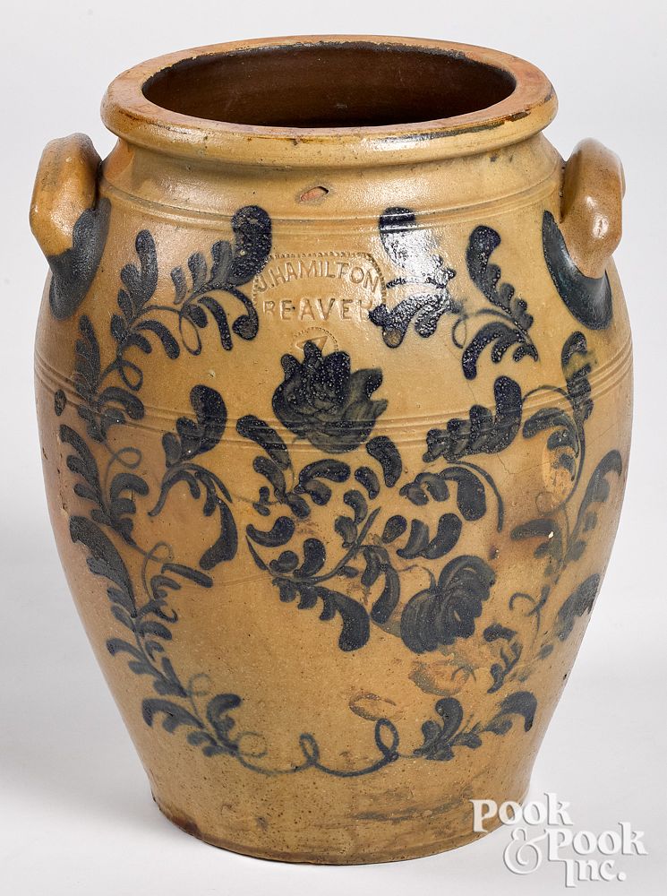 Appraisal: Pennsylvania four-gallon stoneware crock th c Pennsylvania four-gallon stoneware crock