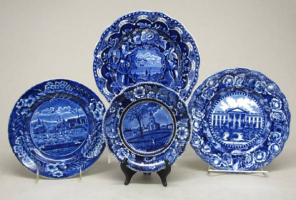 Appraisal: Four American historical Staffordshire blue and white plates th century