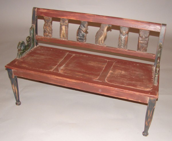 Appraisal: Childs bench with carved animal splat splats owl bear hawk