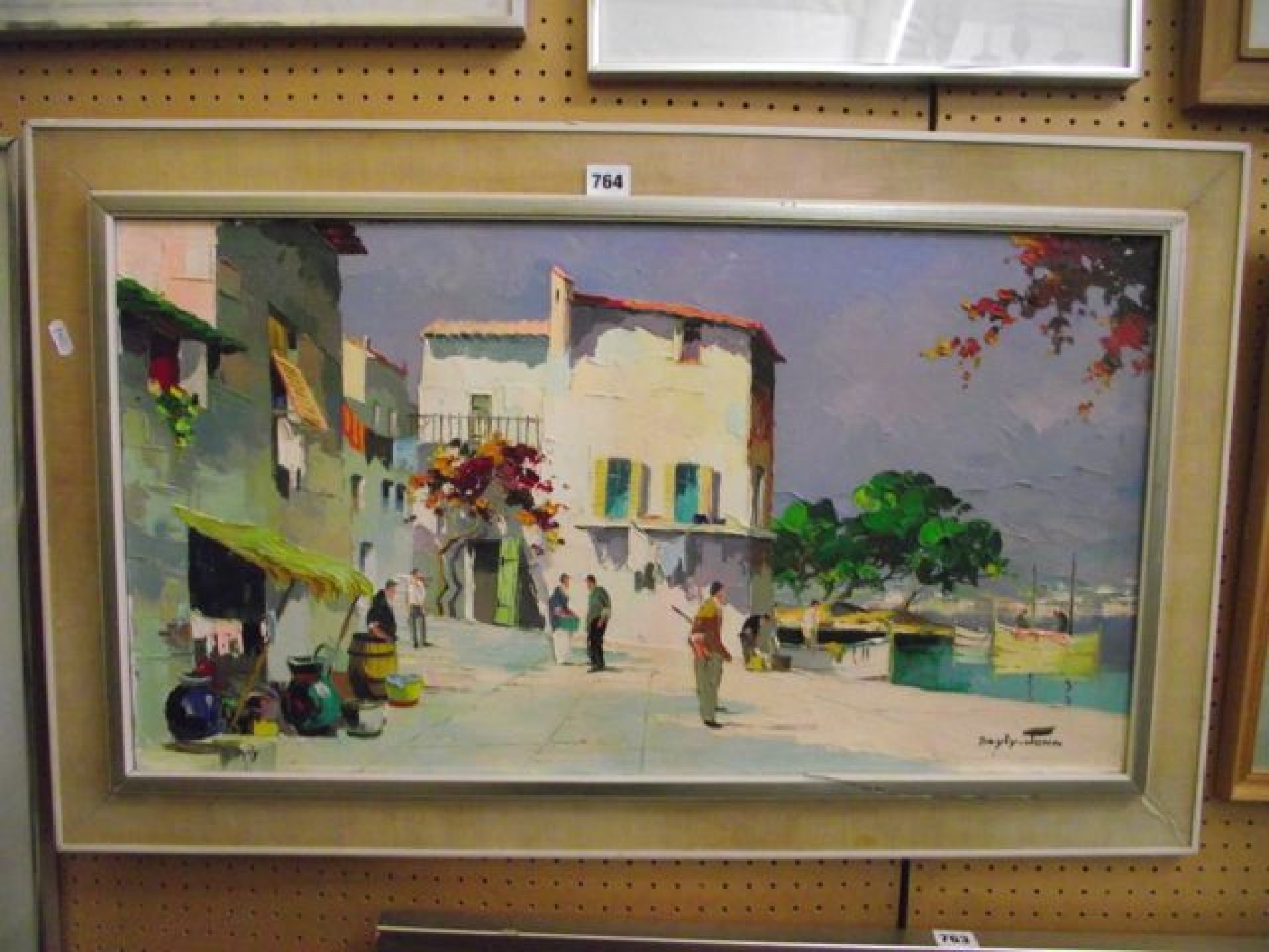 Appraisal: An oil painting on canvas of a Mediterranean style harbour