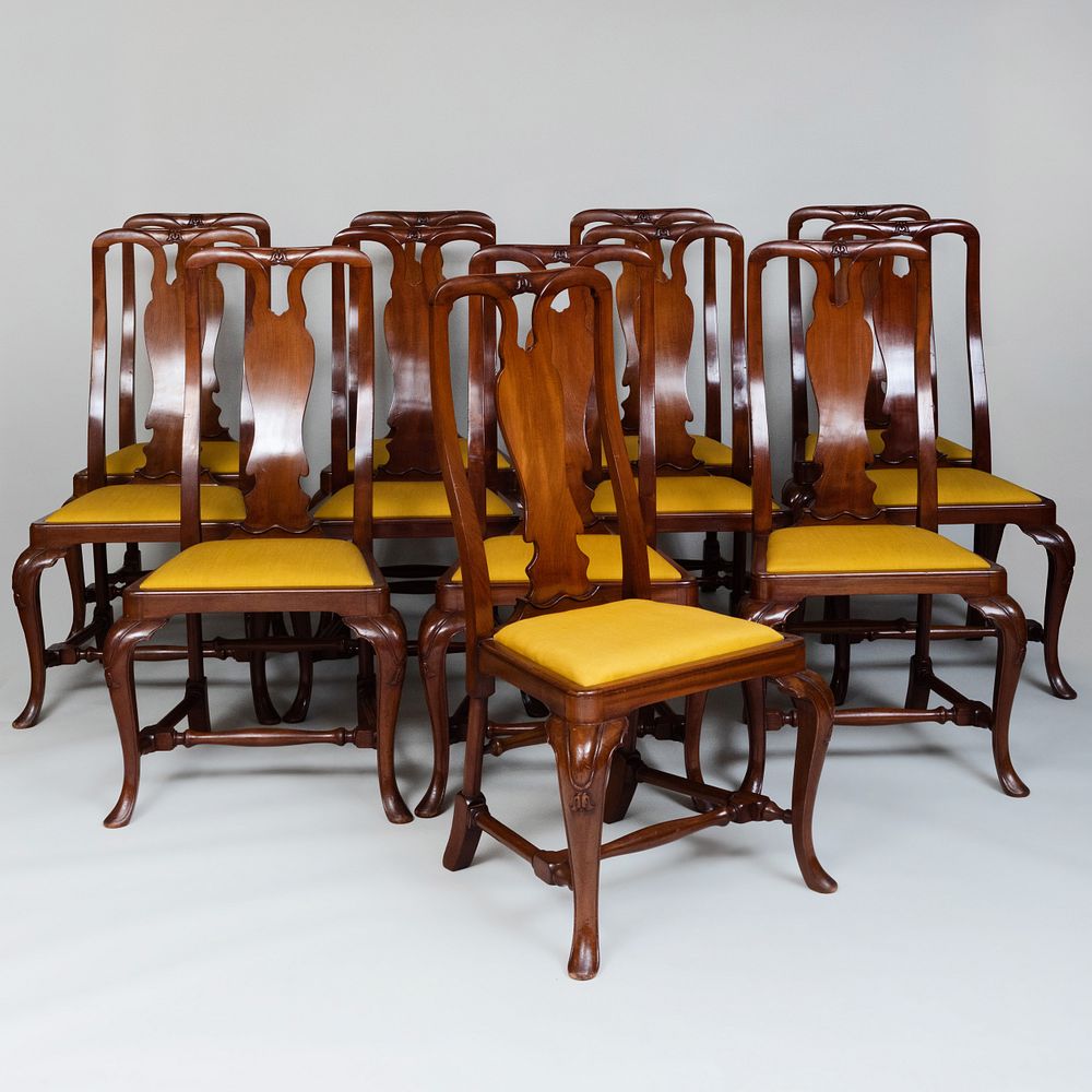 Appraisal: Set of Twelve Danish Rococo Style Carved Cherry Dining Chairs