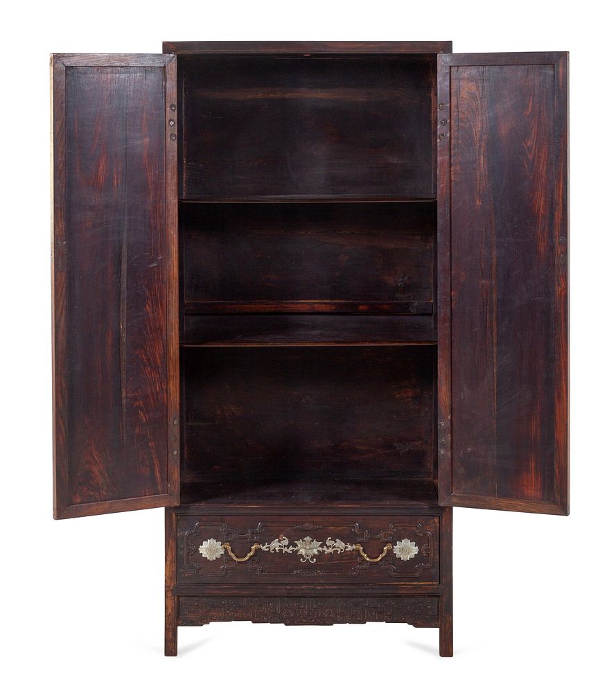 Appraisal: A Chinese Export Jade-Inset Hardwood Cabinet A Chinese Export Jade-Inset