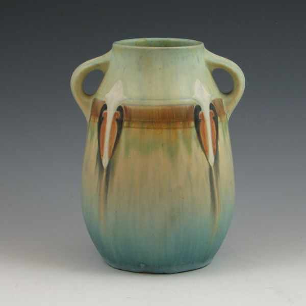 Appraisal: Roseville Montacello - '' vase in blue with handles Marked