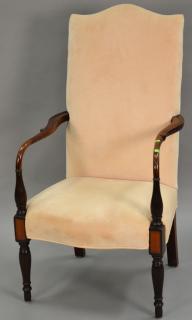 Appraisal: Custom Sheraton style lolling chair with carved arms over inlaid