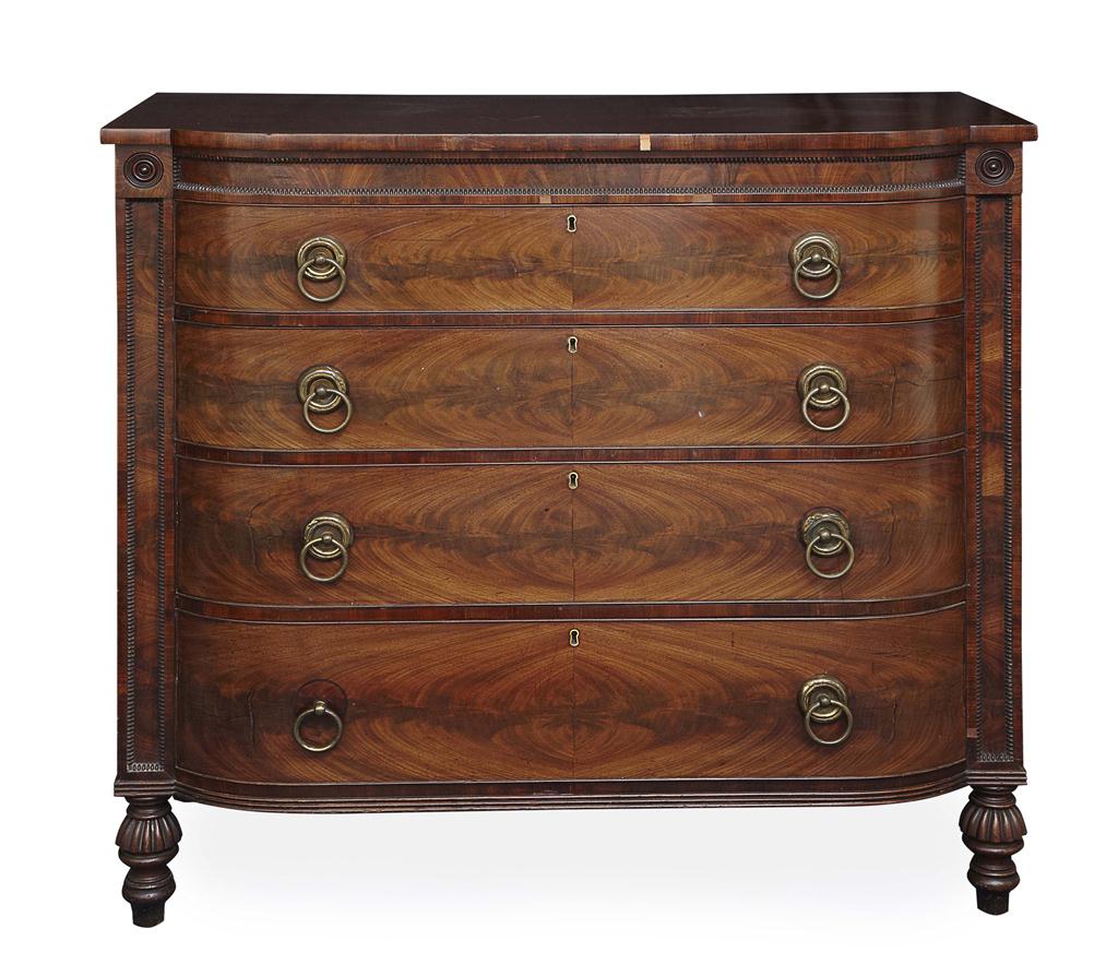 Appraisal: WILLIAM IV MAHOGANY BOWFRONT CHEST EARLY TH CENTURY the sloped