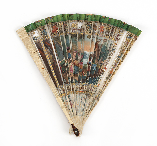 Appraisal: BEAUTIFUL VERNIS MARTIN-STYLE IVORY BRIS FAN Flemish th CenturyPainted scene