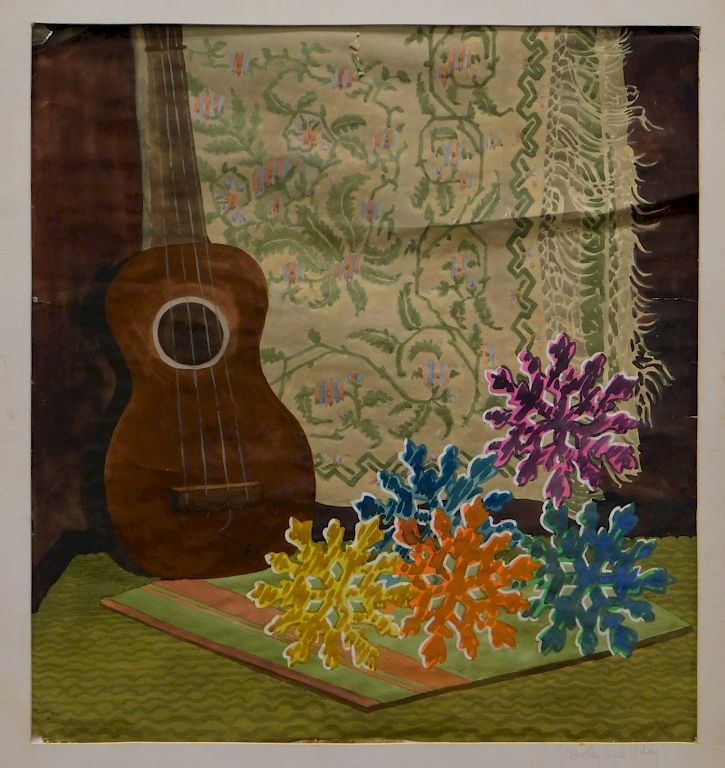 Appraisal: Molly Toby Folk Guitar Holiday Still Life Painting Molly Nye