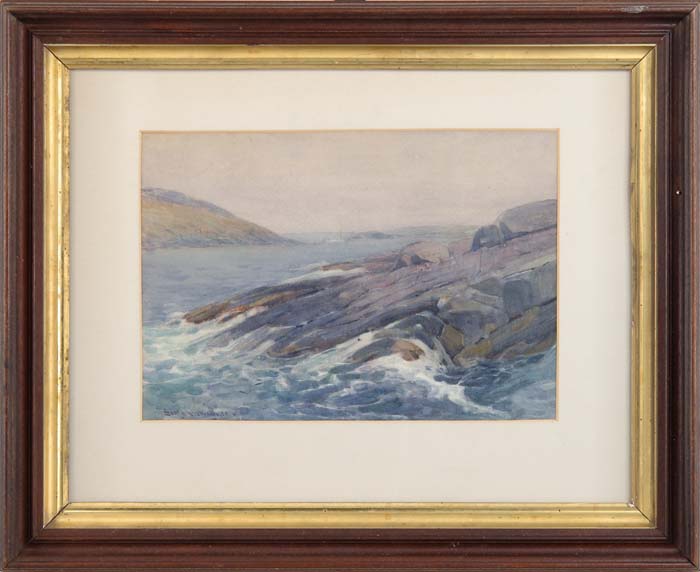 Appraisal: SEARS GALLAGHER American - MOORED OFF ROCKS Watercolor scene shows