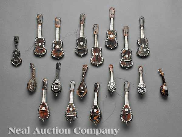 Appraisal: A Group of Antique Mother-of-Pearl and Tortoiseshell Miniature Musical Instruments