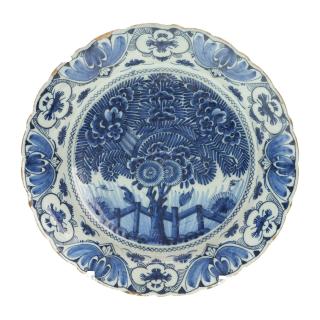 Appraisal: Delft blue and white pottery charger signed Delft blue and