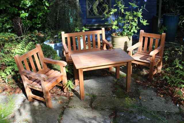 Appraisal: FOUR PIECES OF TEAK CHILD'S GARDEN FURNITURE by Barlow Tyrie