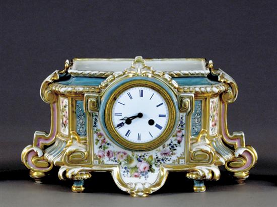 Appraisal: Louis XVI style porcelain mantel clock circa rectangular top over