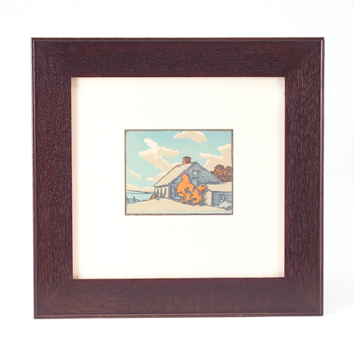 Appraisal: CHARLES REICHERT Color woodblock print of a cottage Matted and