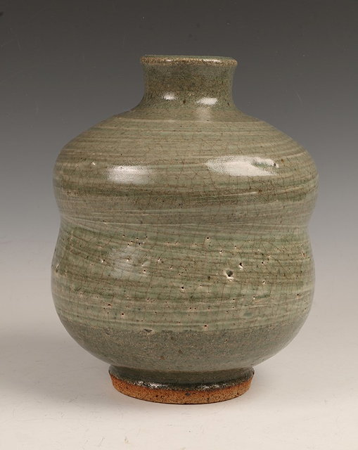 Appraisal: Malcolm Pepper British - Double gourd vasehakeme with crackle glaze