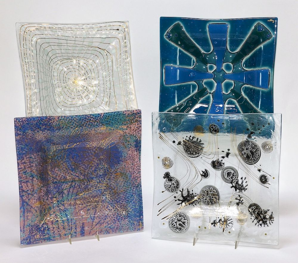 Appraisal: Higgins MCM Organic Square Plate Art Glass Group United States