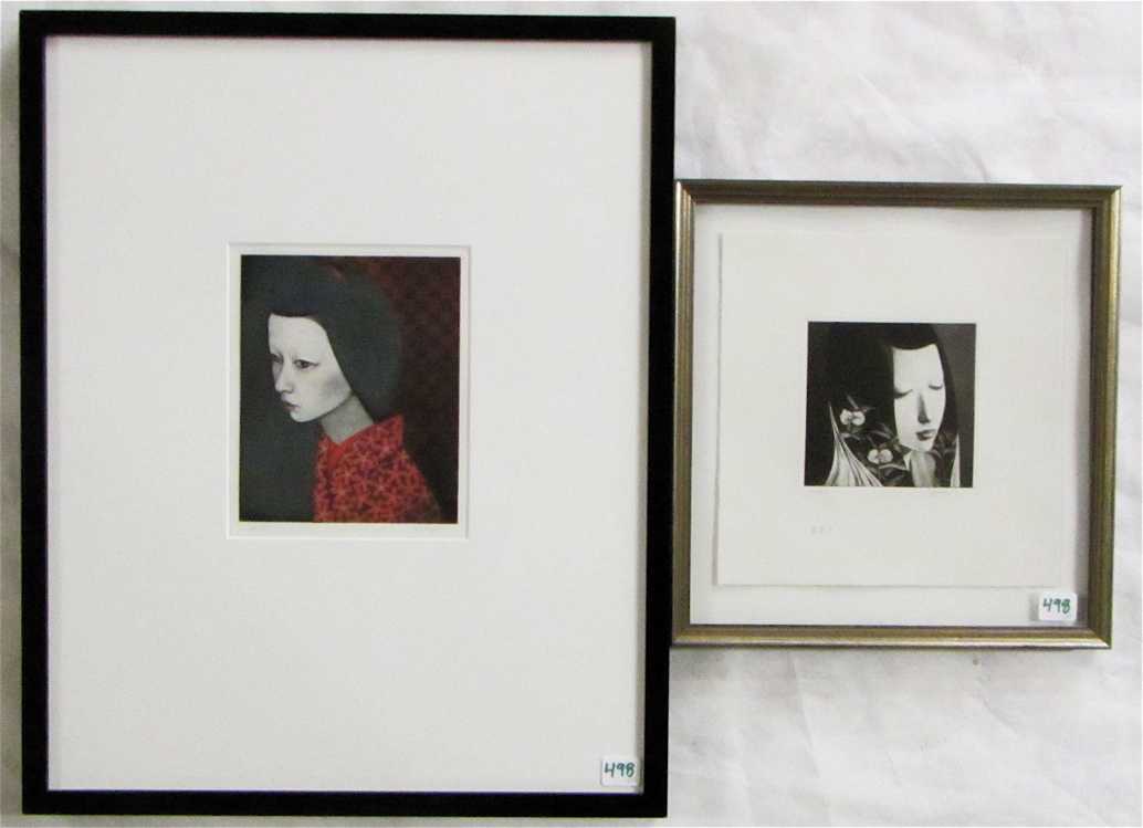 Appraisal: KAORU SAITO TWO MEZZOTINTS Japan born Red Lady and Purple