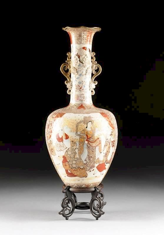 Appraisal: A LATE MEIJI PERIOD SATSUMA EARTHENWARE VASE WITH POLYCRHOME ENAMEL