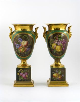 Appraisal: A large pair of Jacob Petit vases each painted with