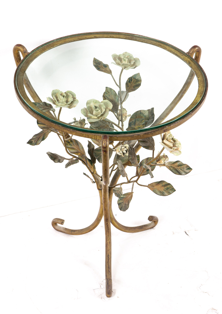 Appraisal: A FRENCH STYLE TOLE DECORATED OCCASIONAL TABLE A French style