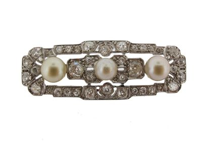 Appraisal: A diamond and pearl brooch Set with graduated circular cut