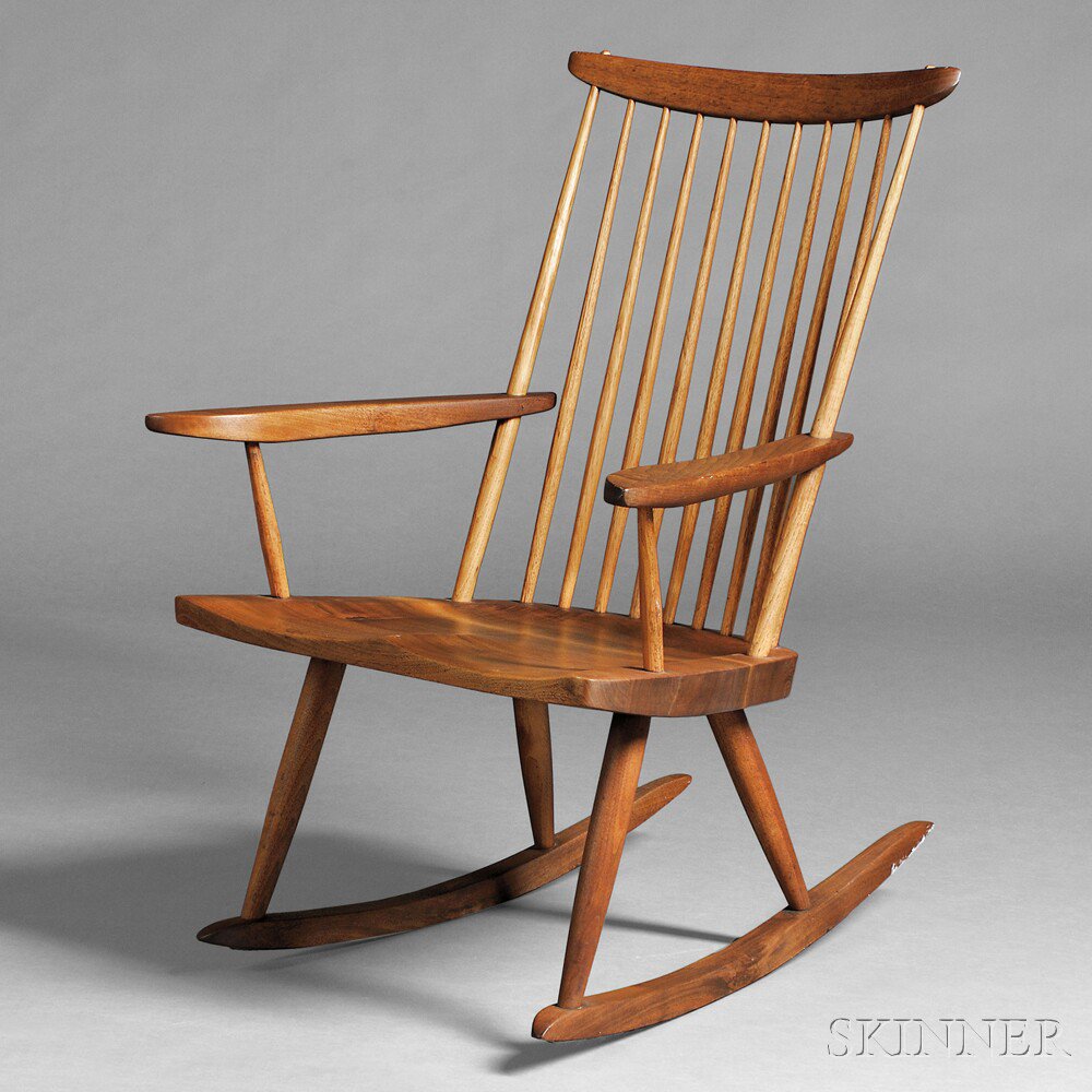 Appraisal: George Nakashima - Rocking Lounge Chair American black walnut New