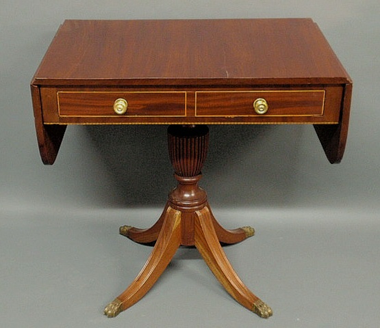 Appraisal: American Sheraton mahogany sofa table c with inlaid drawer and