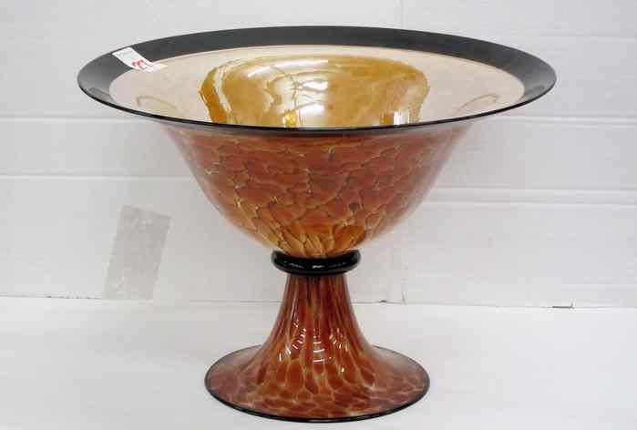 Appraisal: ART GLASS LARGE FRUIT OR PEDESTAL BOWL The interior patterned