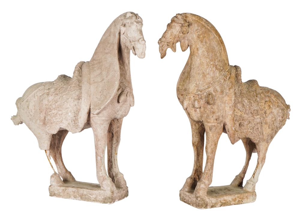 Appraisal: PAIR OF TANG-STYLE POTTERY HORSESCondition each with several losses damages