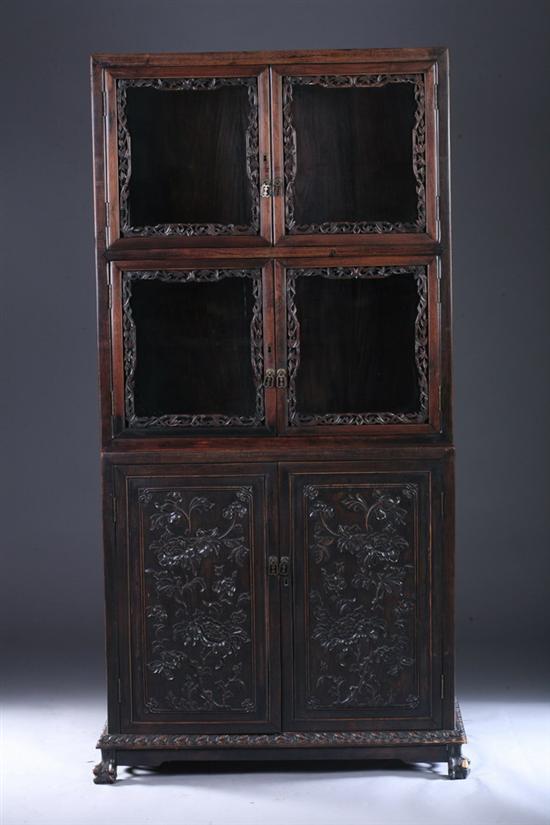 Appraisal: CHINESE ROSEWOOD CABINET th century In two parts Upper case