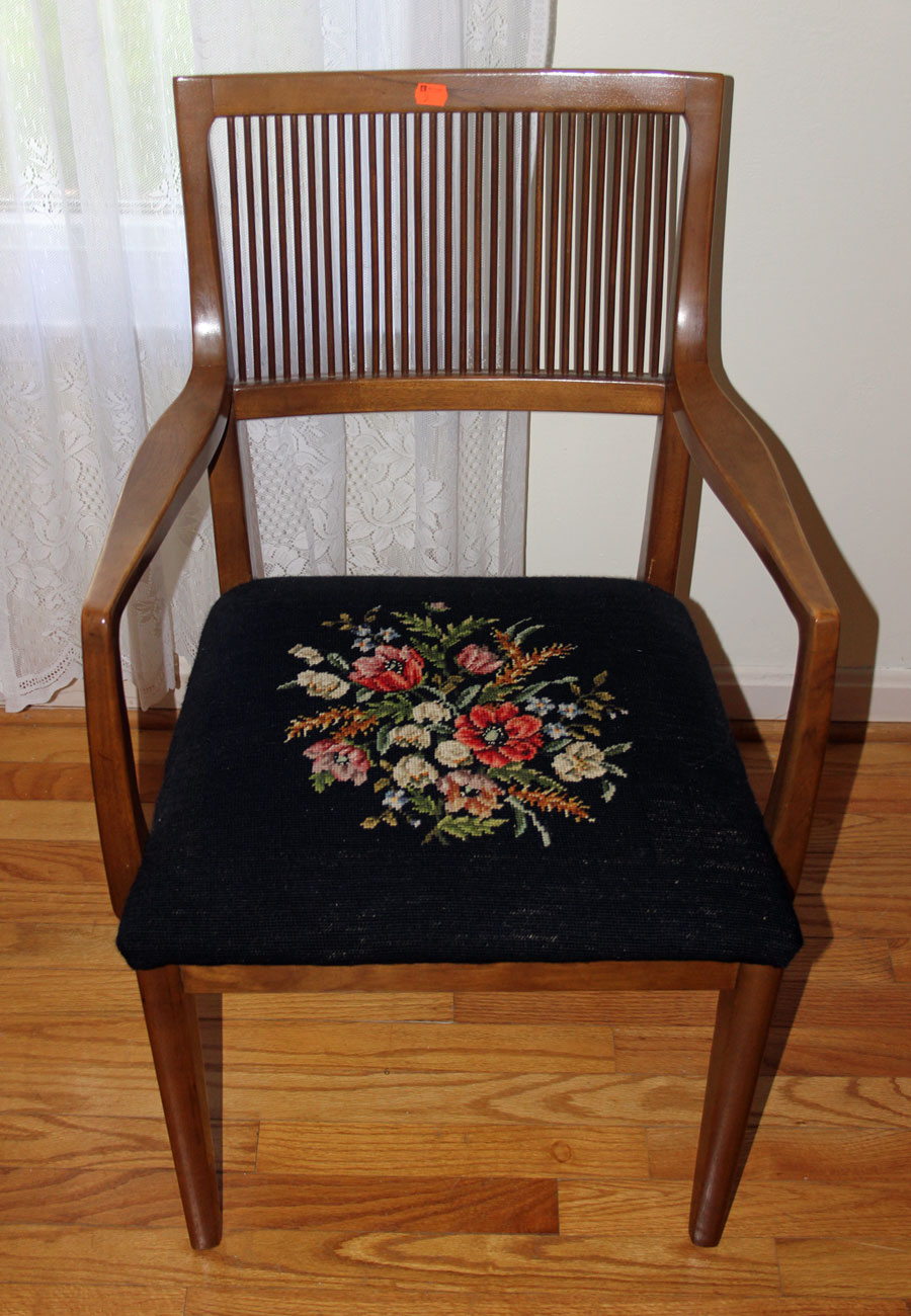 Appraisal: Needlepoint upholstered armchair