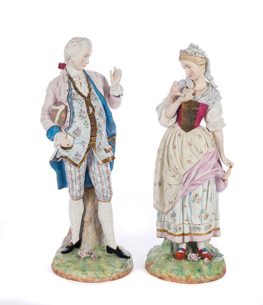 Appraisal: Large Antique Bisque Porcelain Statues Good condition with normal wear