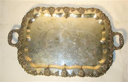 Appraisal: Silver plated twin handled tea tray th th century