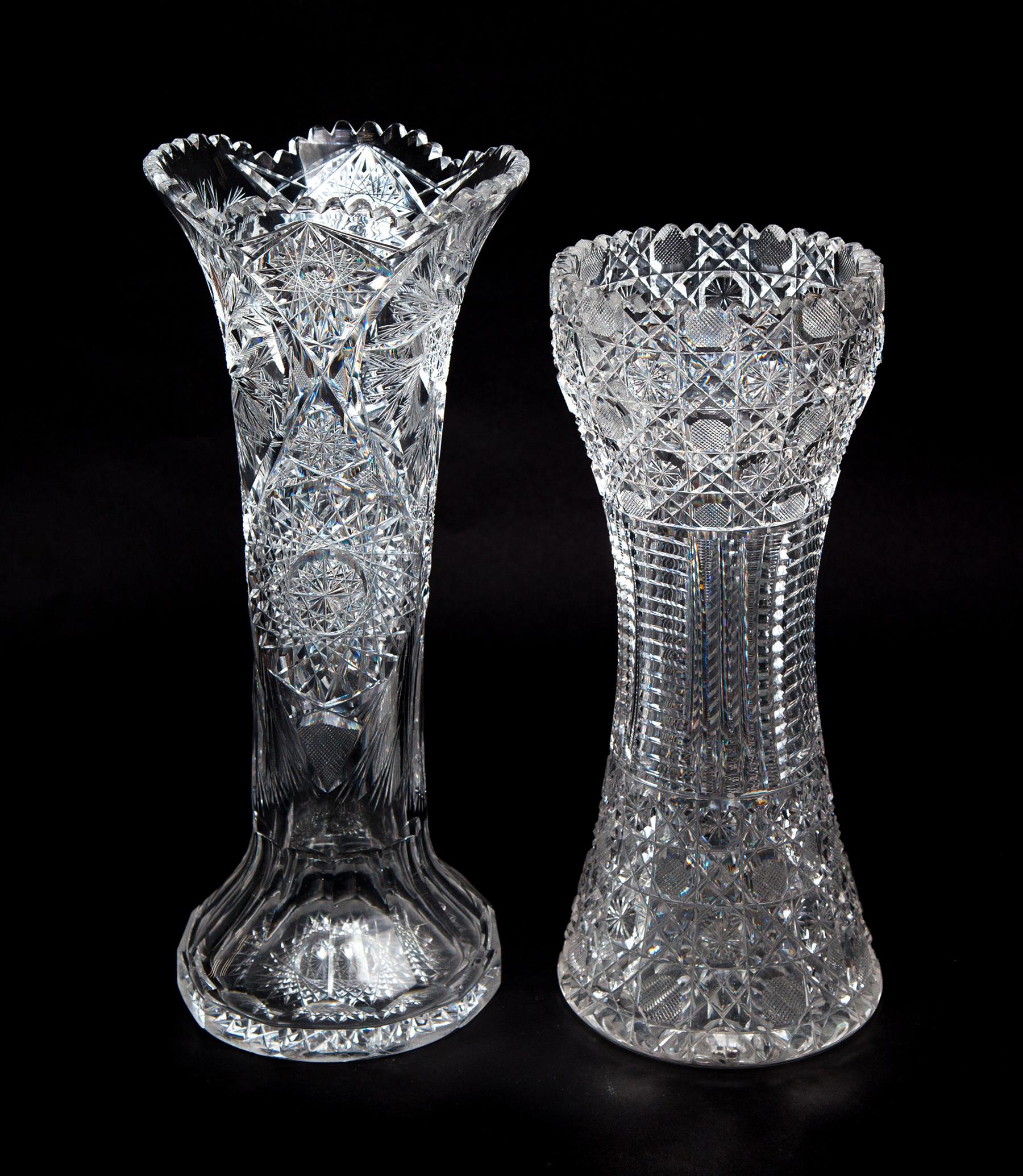 Appraisal: TWO LARGE BRILLIANT PERIOD CUT GLASS VASES American ca Daisy