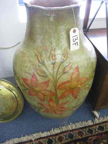 Appraisal: Handpainted Pottery Planter floral decor '' tall