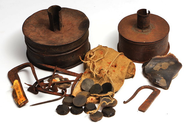 Appraisal: AN TH TH CENTURY TOLEWARE CYLINDRICAL TINDER BOX with candle