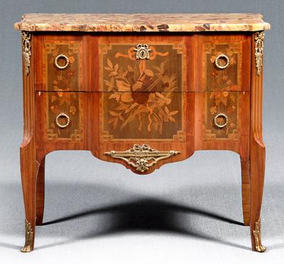 Appraisal: Louis XVI style two drawer commode variegated red to brown