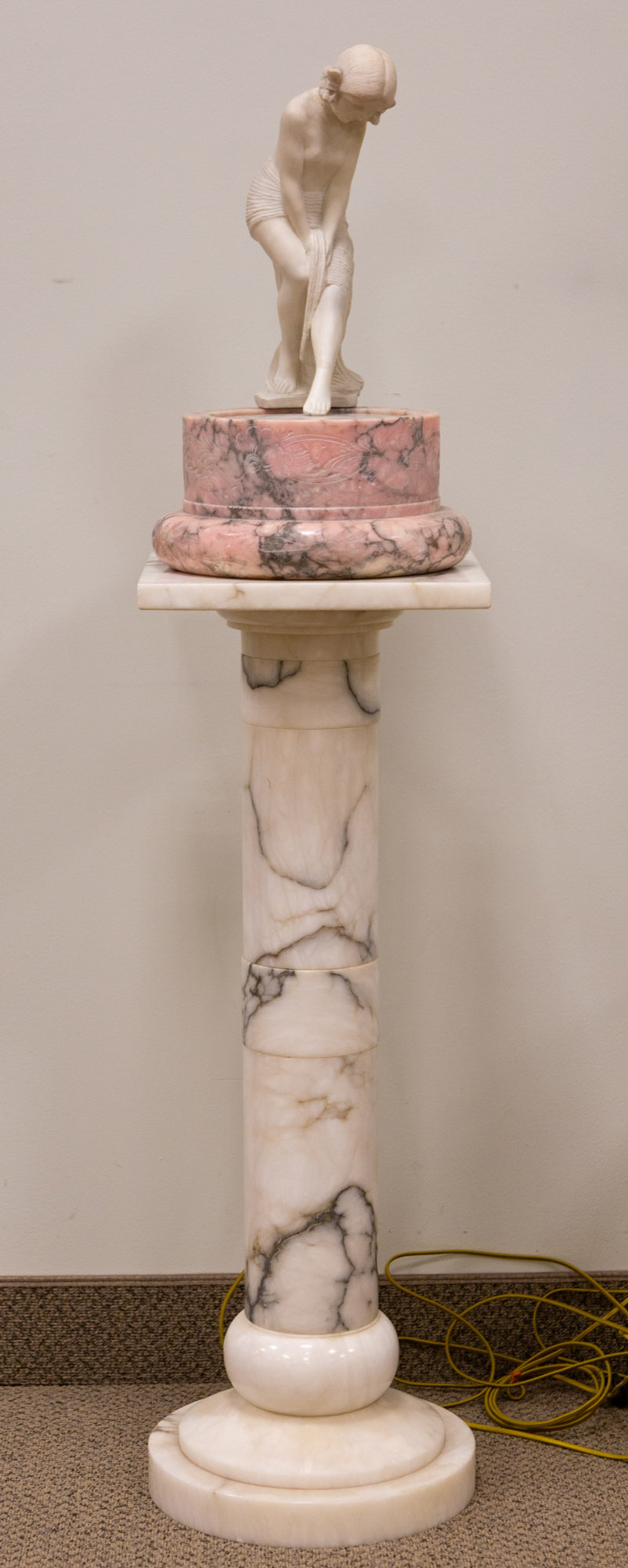 Appraisal: ALABASTER FIGURAL LIGHT PEDESTAL Early th century