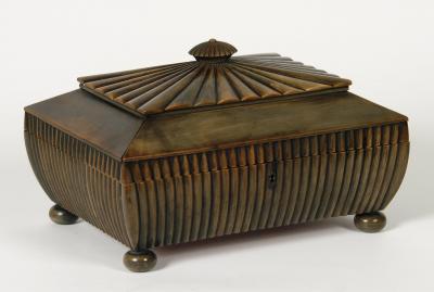 Appraisal: A REGENCY HORN SEWING BOX of ribbed sarcophagus form with