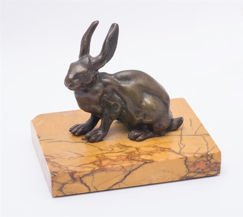 Appraisal: BRONZE FIGURE OF A HARE Unsigned on marble base x