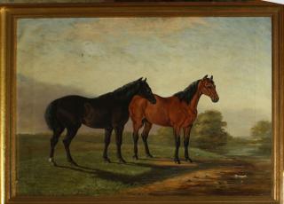 Appraisal: th c American School genre painting of two horses on