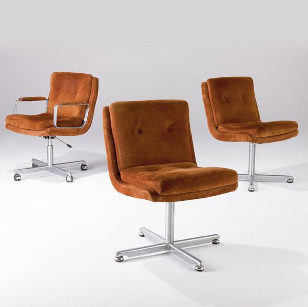 Appraisal: MODERN Three office chairs with terra cotta brown suede upholstered